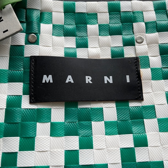 MARNI MARKET BASKET BAG IN white green WOVEN MATERIAL - Picture 3 of 9
